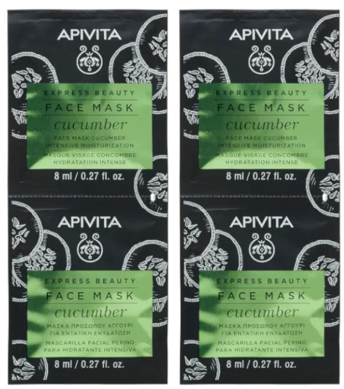 Apivita Express Beauty Mascarilla Facial Hidratante Intensiva con Pepino 4 uds