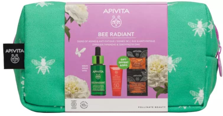 Apivita Bee Radiant Sérum 30 ml + Bee Sun Safe SPF50 15 ml + Mascarilla Facial Naranja 2x8 ml