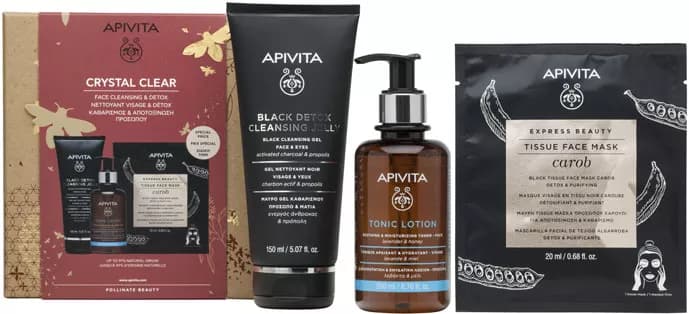 Apivita Limpiador Detox Negro 150 ml + Tónico 200 ml + Mascarilla con Algarroba