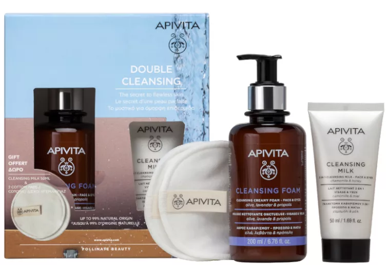 Apivita Espuma Limpiadora 200 ml + Leche Limpiadora 50 ml + Discos Algodón