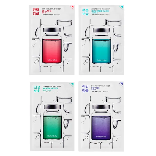 HOLIKA HOLIKA - Combo de Mascarillas Faciales Skin Rescuer Mask Sheet Bundle Set - 4 Tipos